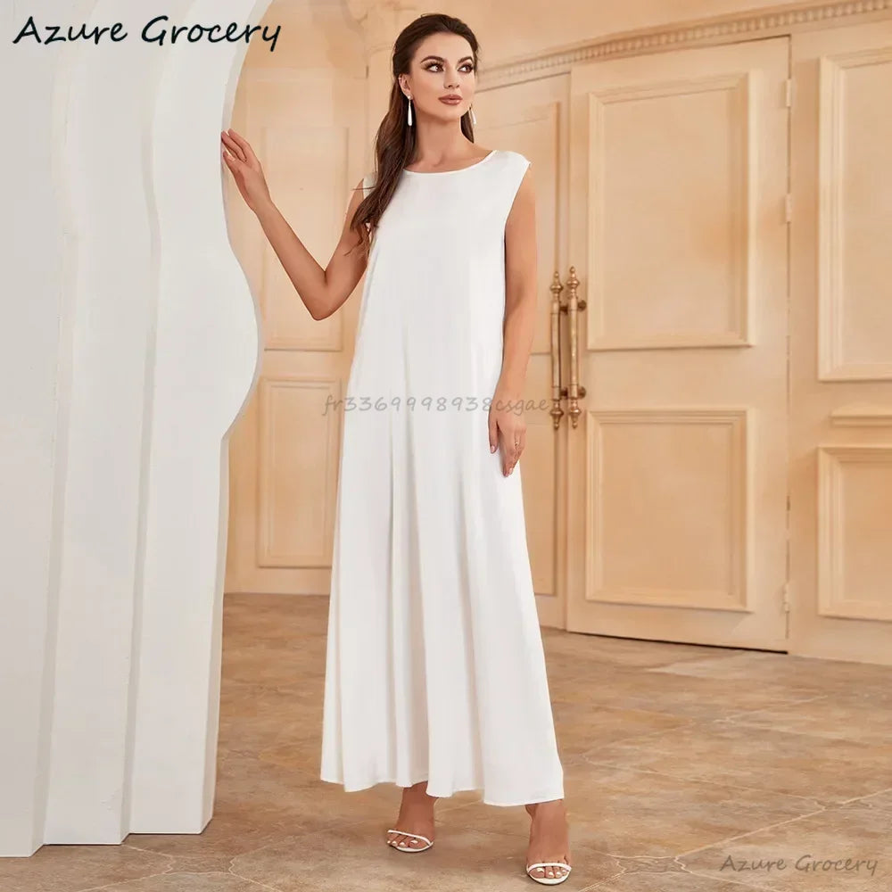 Robe Abaya Satin Blanc pour Femme - Tenue Intérieure Musulmane