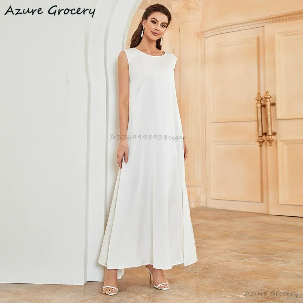 Robe Abaya Satin Blanc pour Femme - Tenue Intérieure Musulmane