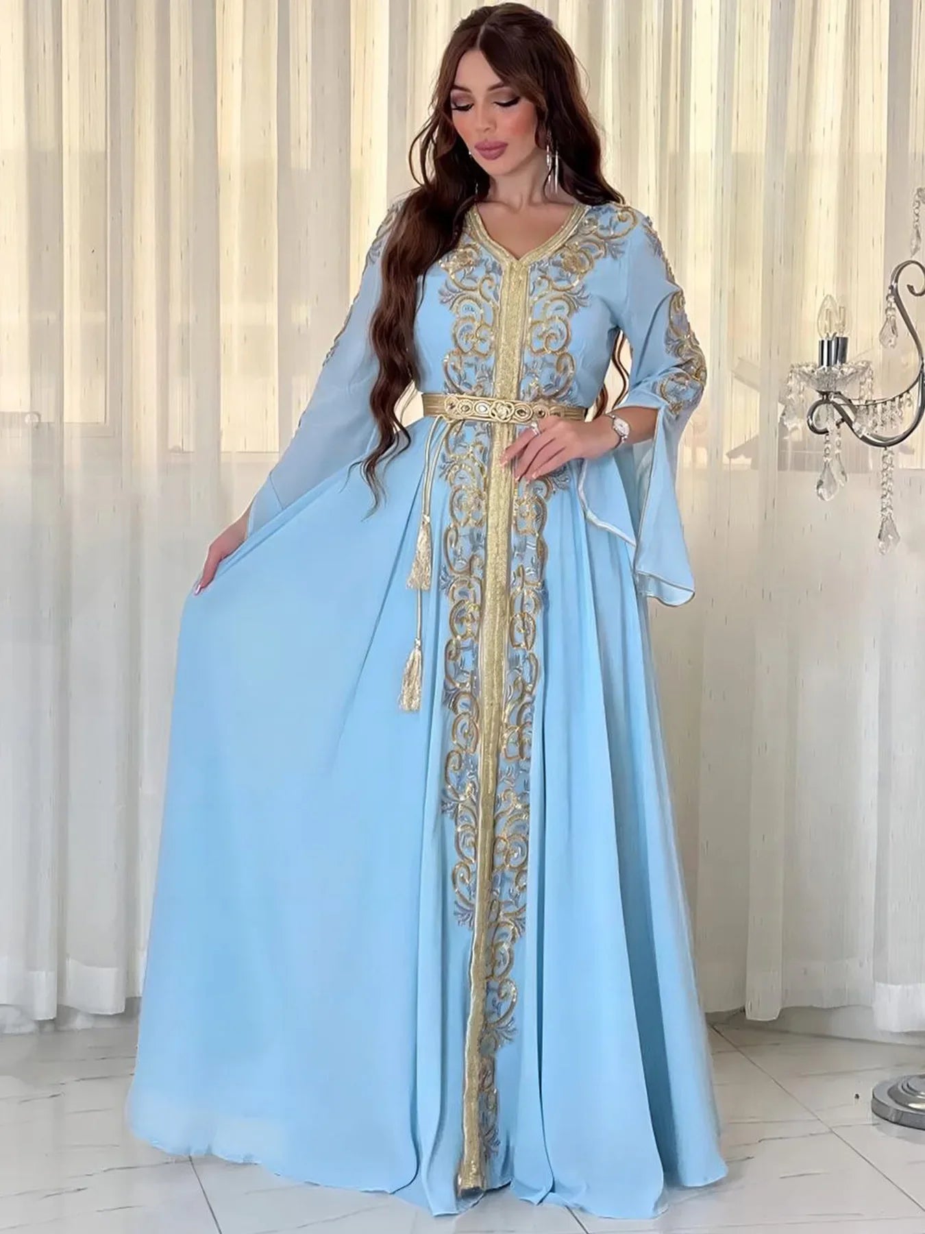 Robe de soirée musulmane Eid pour femmes - Abaya brodée et élégante
