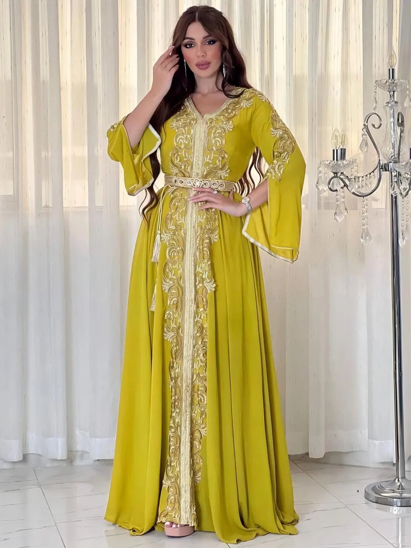 Robe de soirée musulmane Eid pour femmes - Abaya brodée et élégante