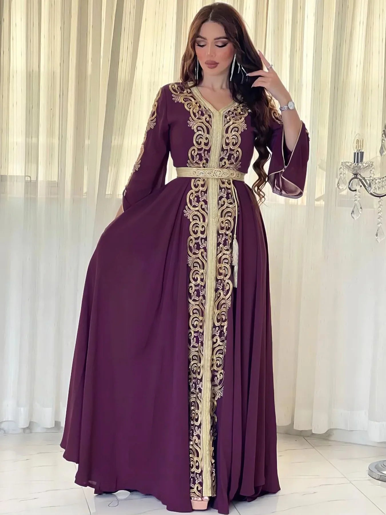 Robe de soirée musulmane Eid pour femmes - Abaya brodée et élégante