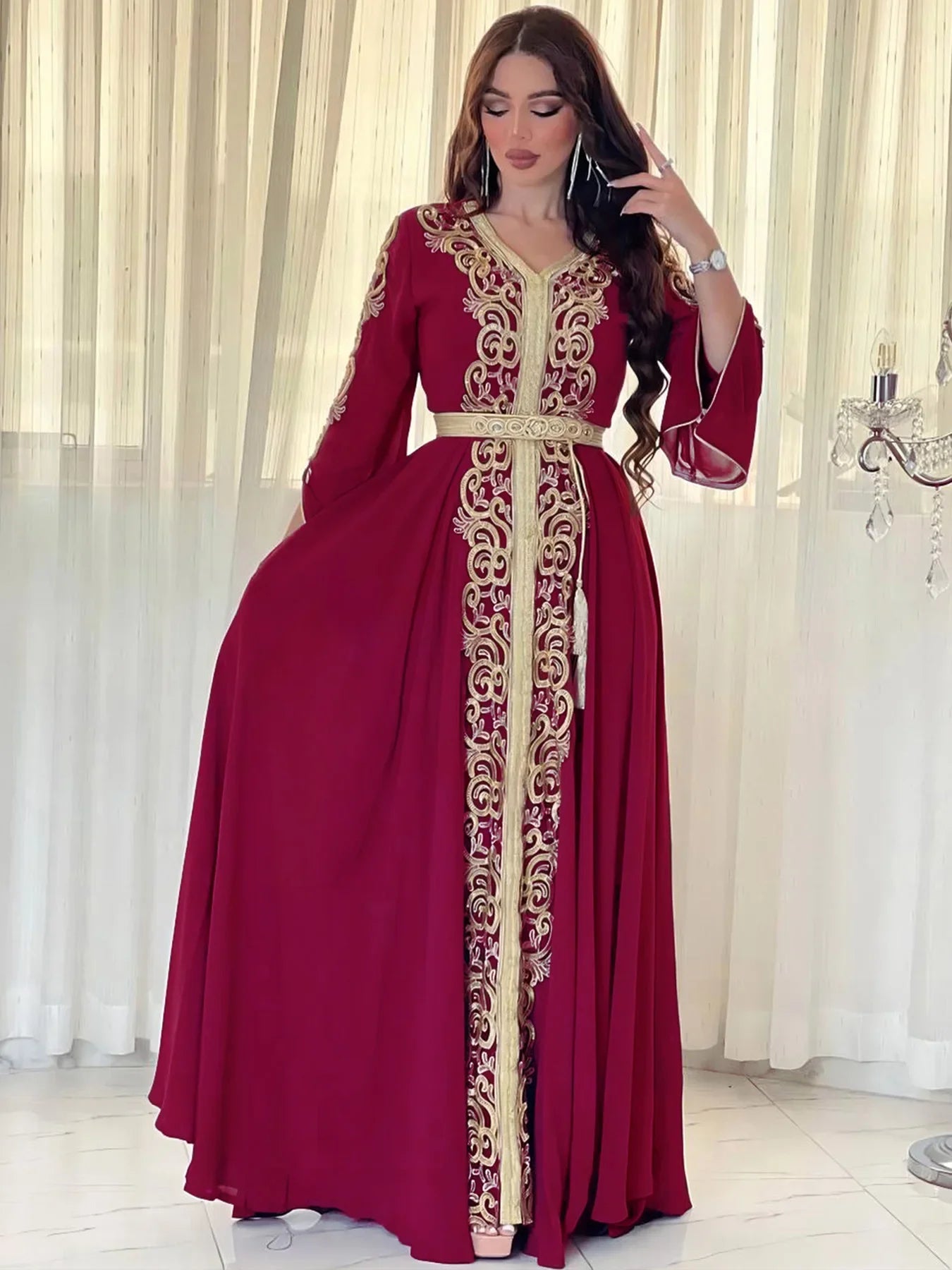 Robe de soirée musulmane Eid pour femmes - Abaya brodée et élégante