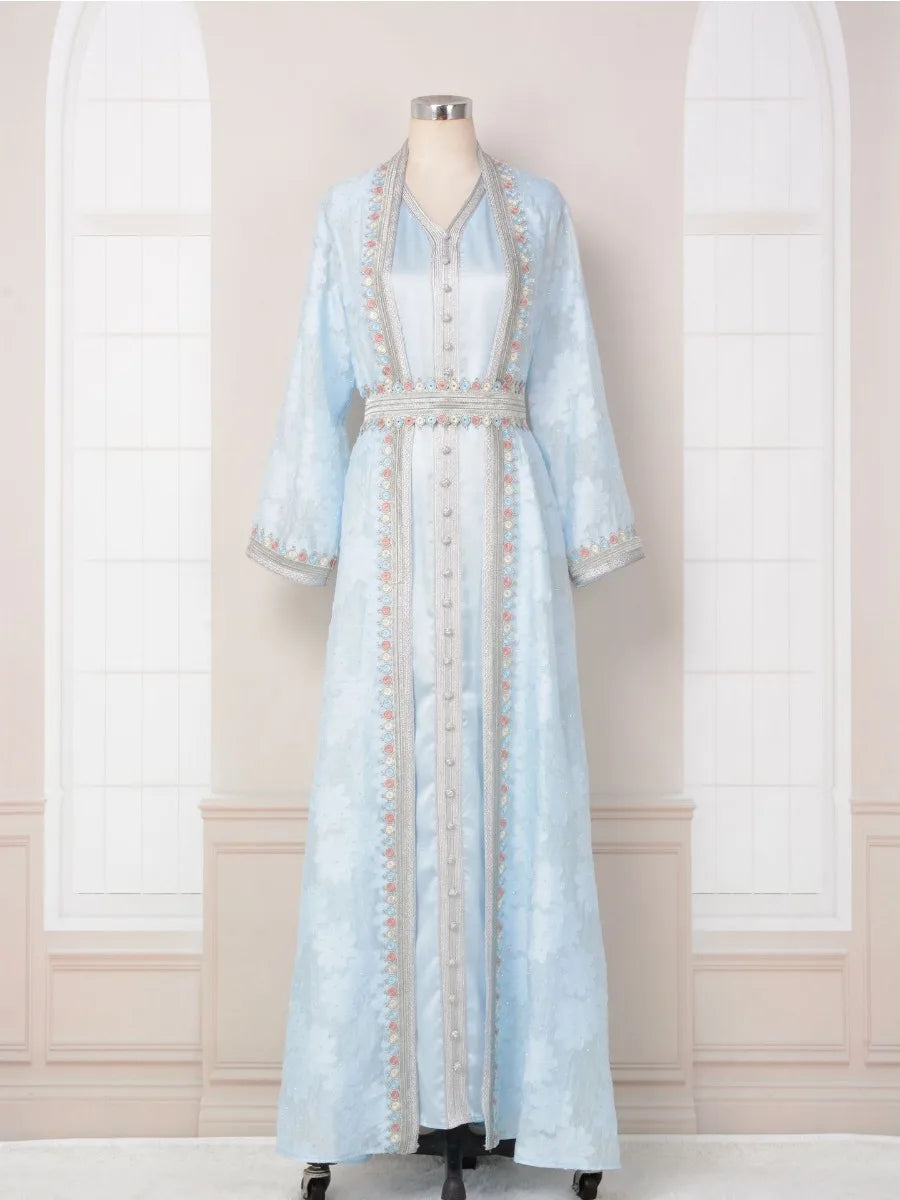Robe de Fête pour l'Aïd pour Femmes - Ensemble Abaya avec Robe Intérieure pour l'Aïd Arabes