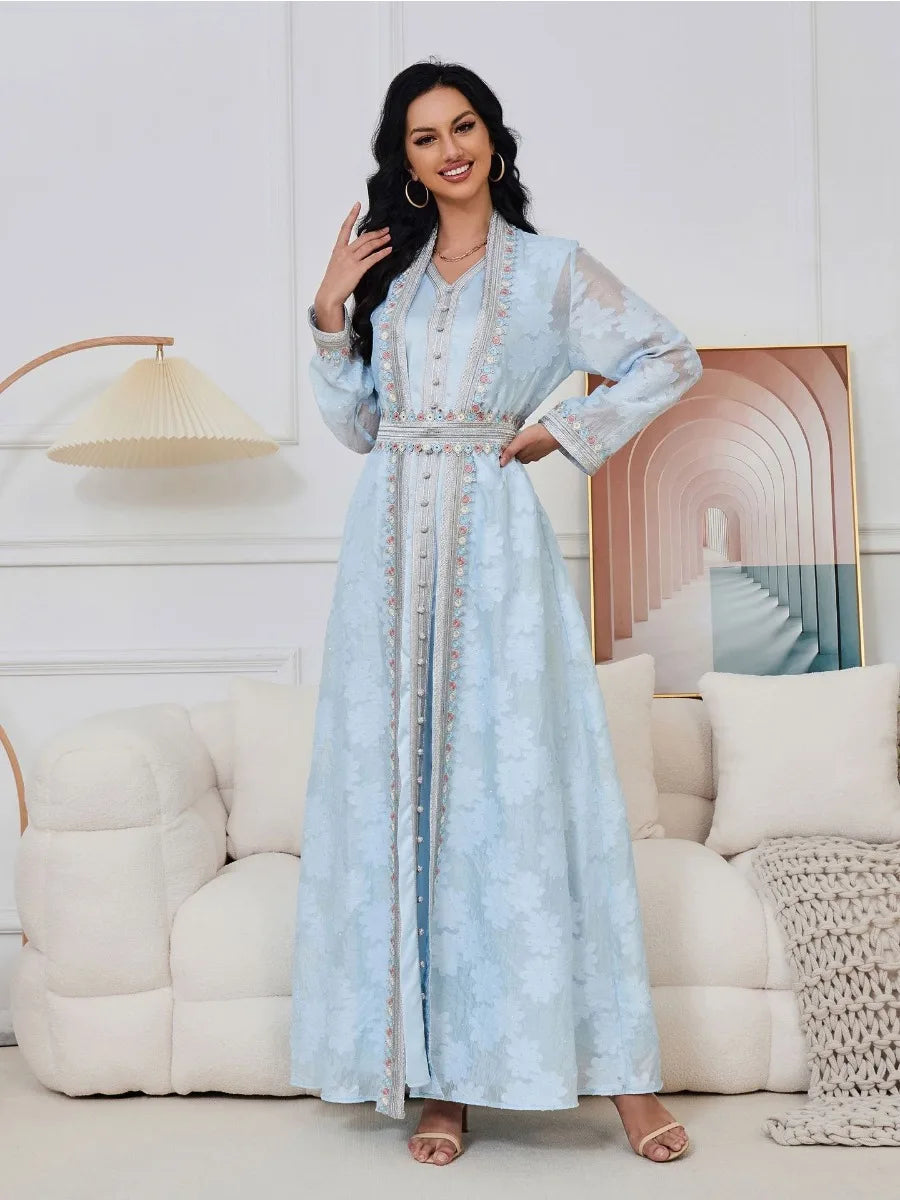 Robe de Fête pour l'Aïd pour Femmes - Ensemble Abaya avec Robe Intérieure pour l'Aïd Arabes