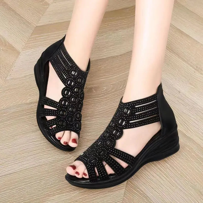Sandales compensées en cristal confortables