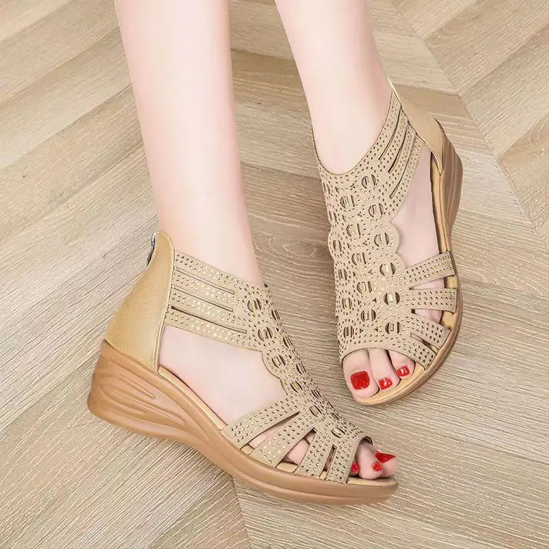 Sandales compensées en cristal confortables