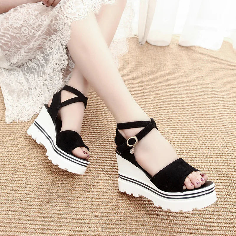 Sandales compensées à plateforme pour femmes, style Peep Parker