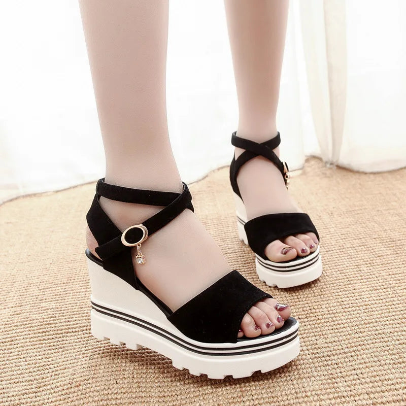 Sandales compensées à plateforme pour femmes, style Peep Parker