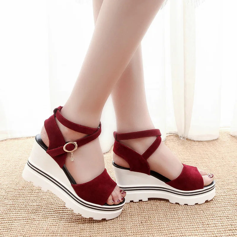Sandales compensées à plateforme pour femmes, style Peep Parker
