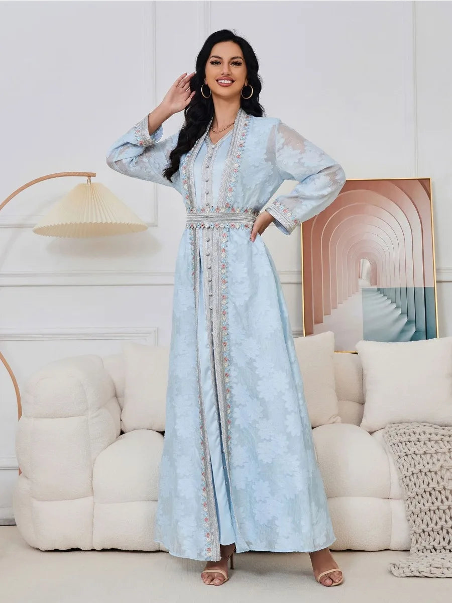 Robe de Fête pour l'Aïd pour Femmes - Ensemble Abaya avec Robe Intérieure pour l'Aïd Arabes