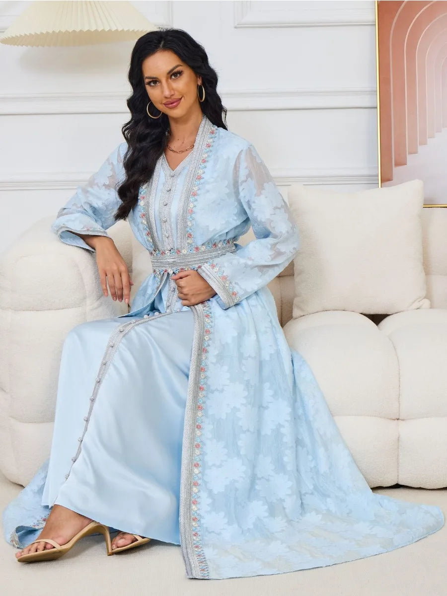 Robe de Fête pour l'Aïd pour Femmes - Ensemble Abaya avec Robe Intérieure pour l'Aïd Arabes