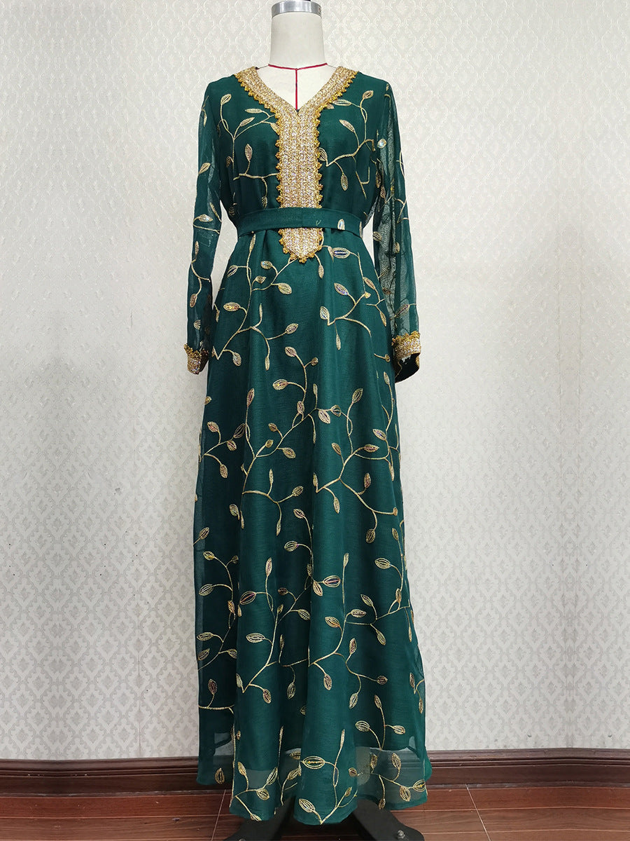 Robe de Dîner Musulmane avec Broderie Appliquée - Style Dubaï