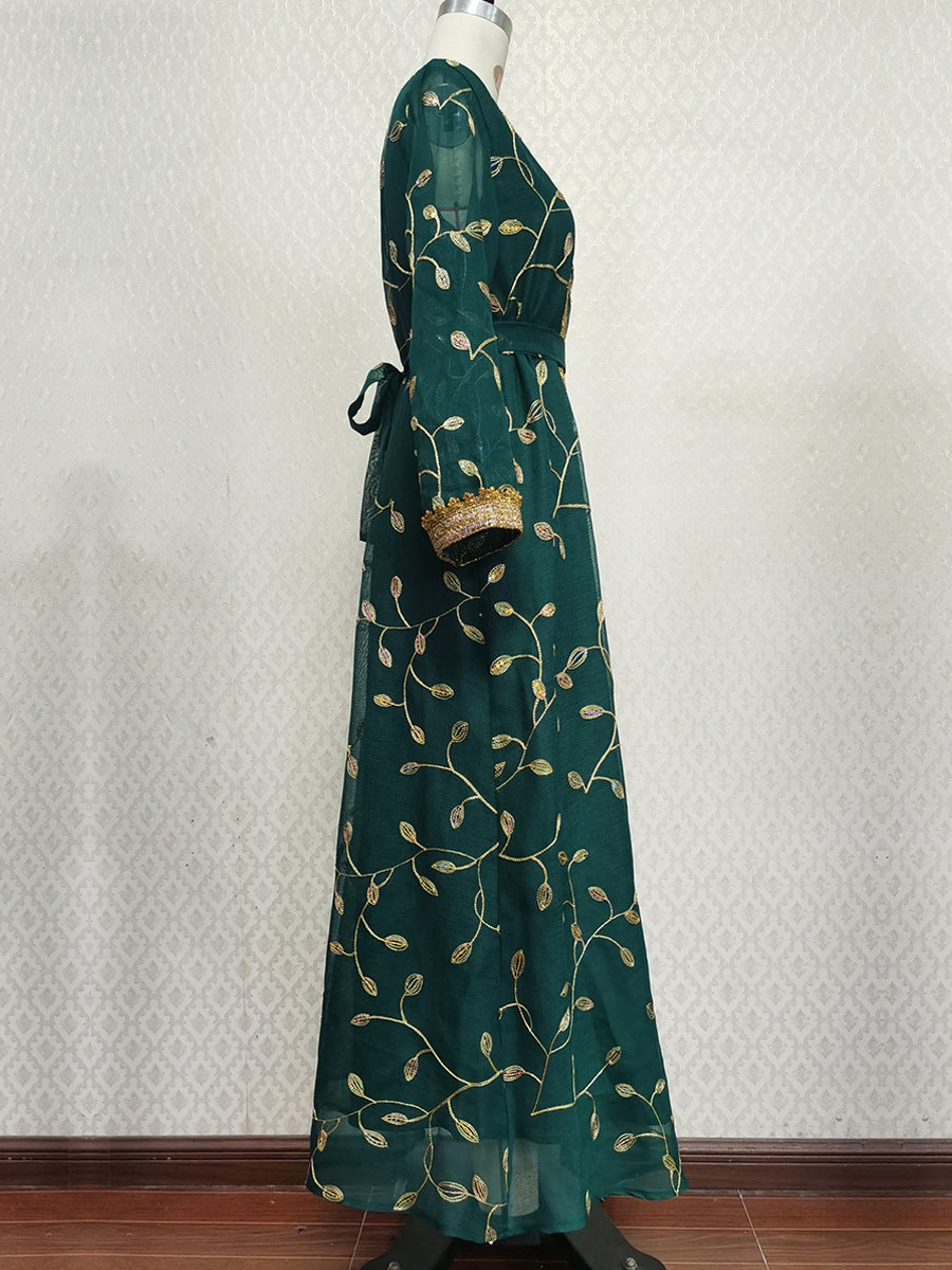 Robe de Dîner Musulmane avec Broderie Appliquée - Style Dubaï