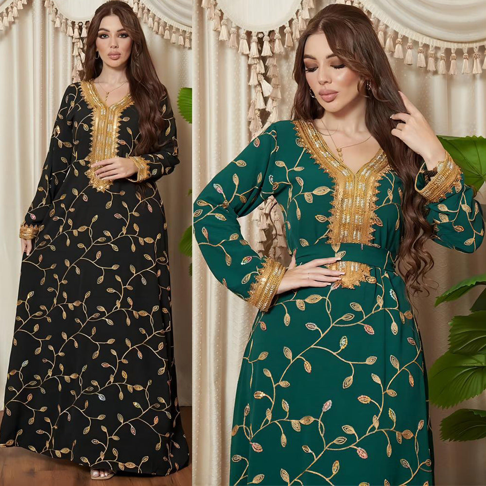 Robe de Dîner Musulmane avec Broderie Appliquée - Style Dubaï