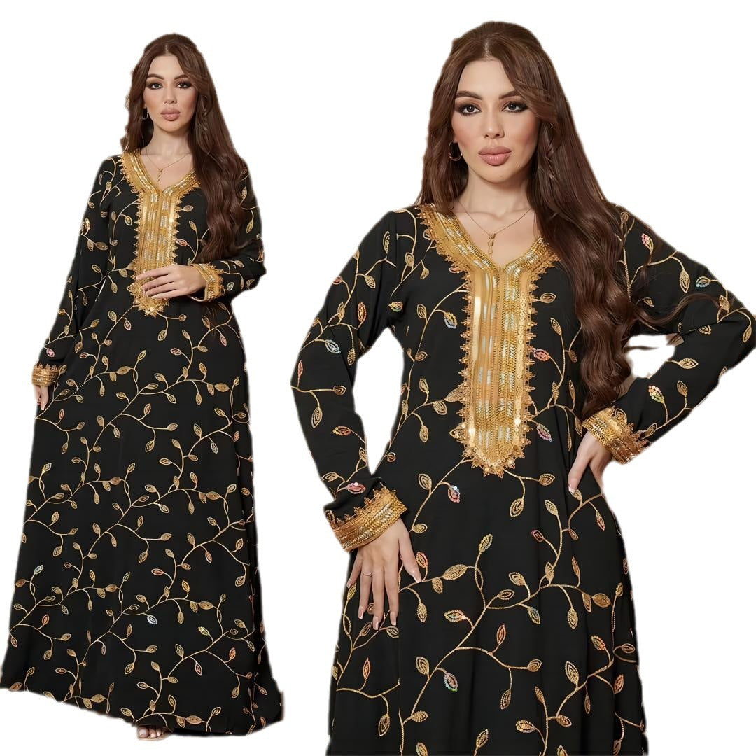 Robe de Dîner Musulmane avec Broderie Appliquée - Style Dubaï