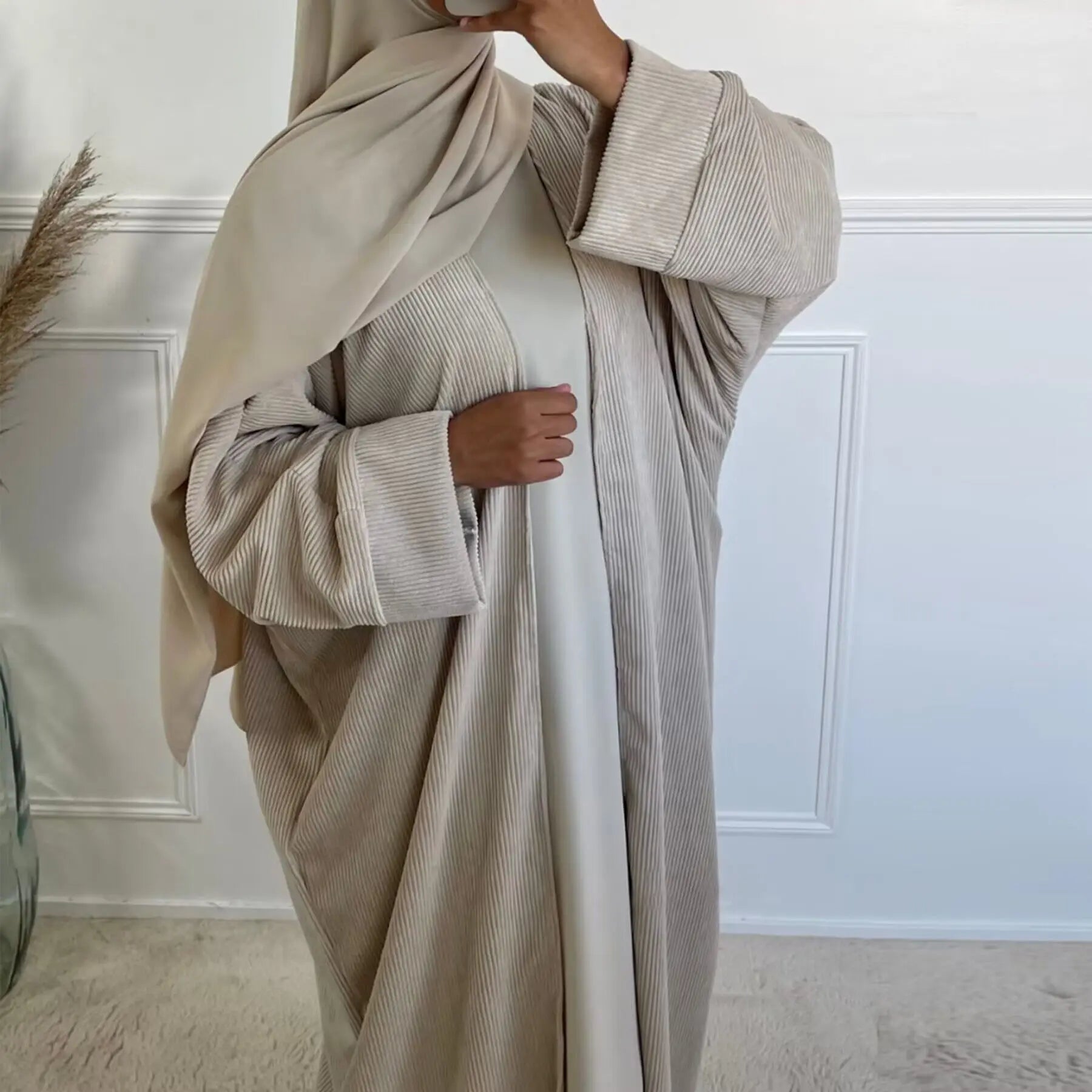 Abaya en velours côtelé pour femmes musulmanes, tenue hiver 2024
