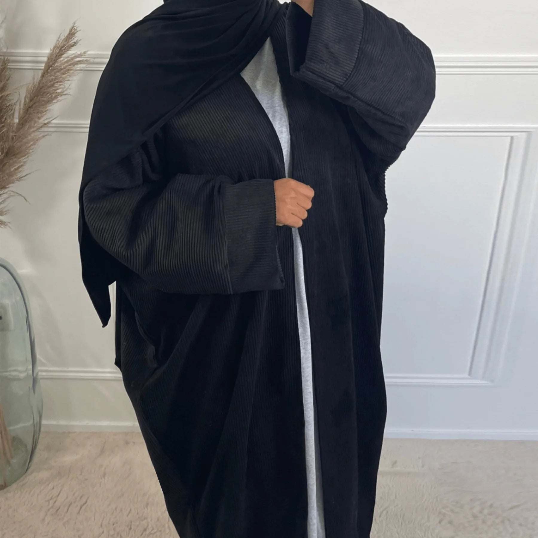 Abaya en velours côtelé pour femmes musulmanes, tenue hiver 2024