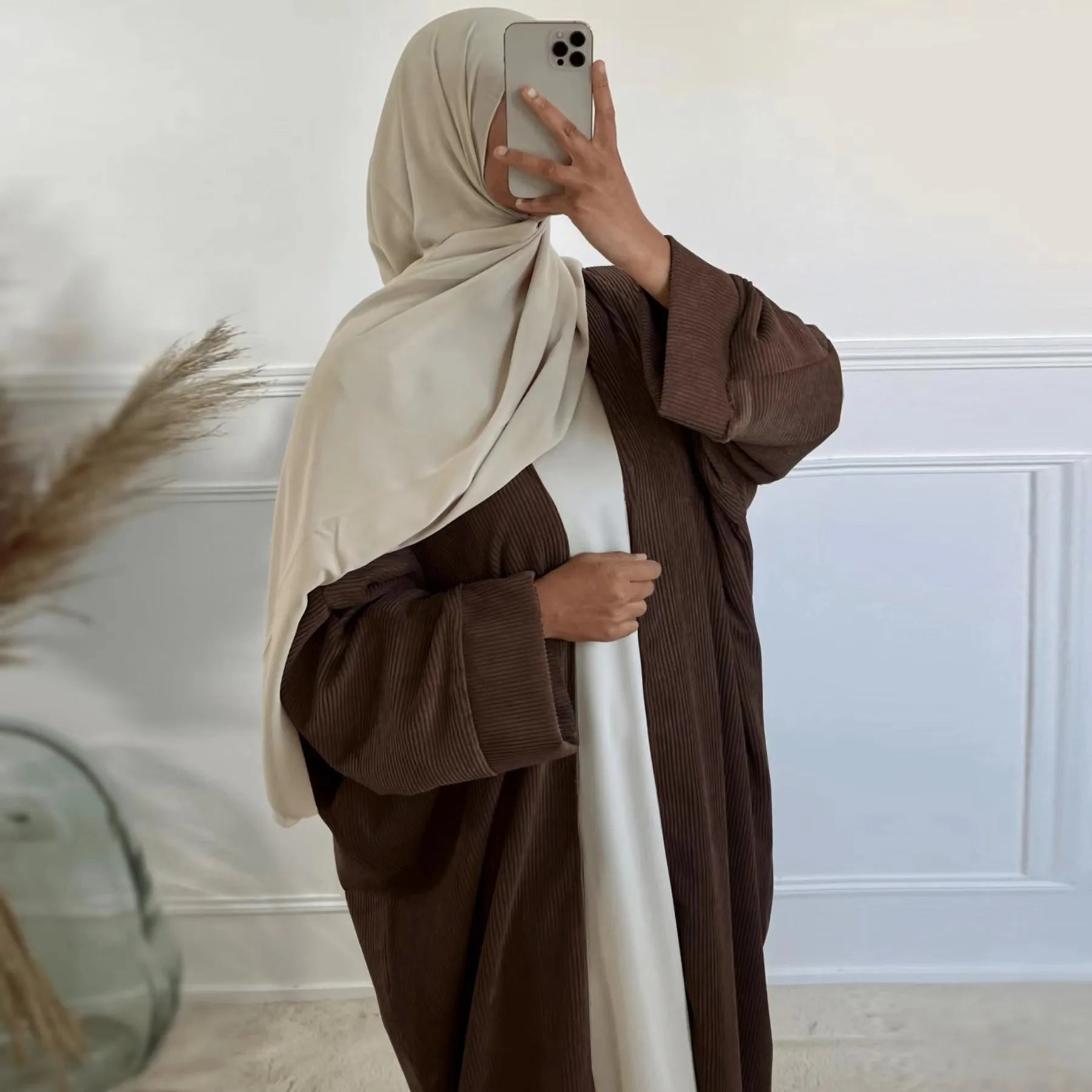 Abaya en velours côtelé pour femmes musulmanes, tenue hiver 2024