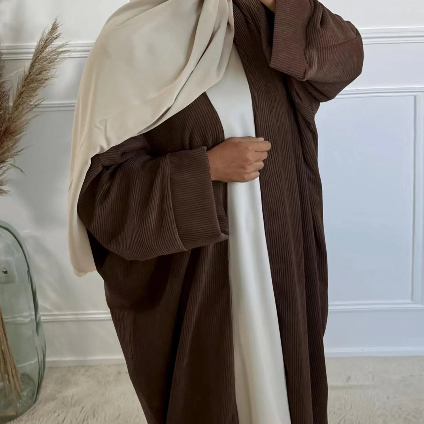 Abaya en velours côtelé pour femmes musulmanes, tenue hiver 2024
