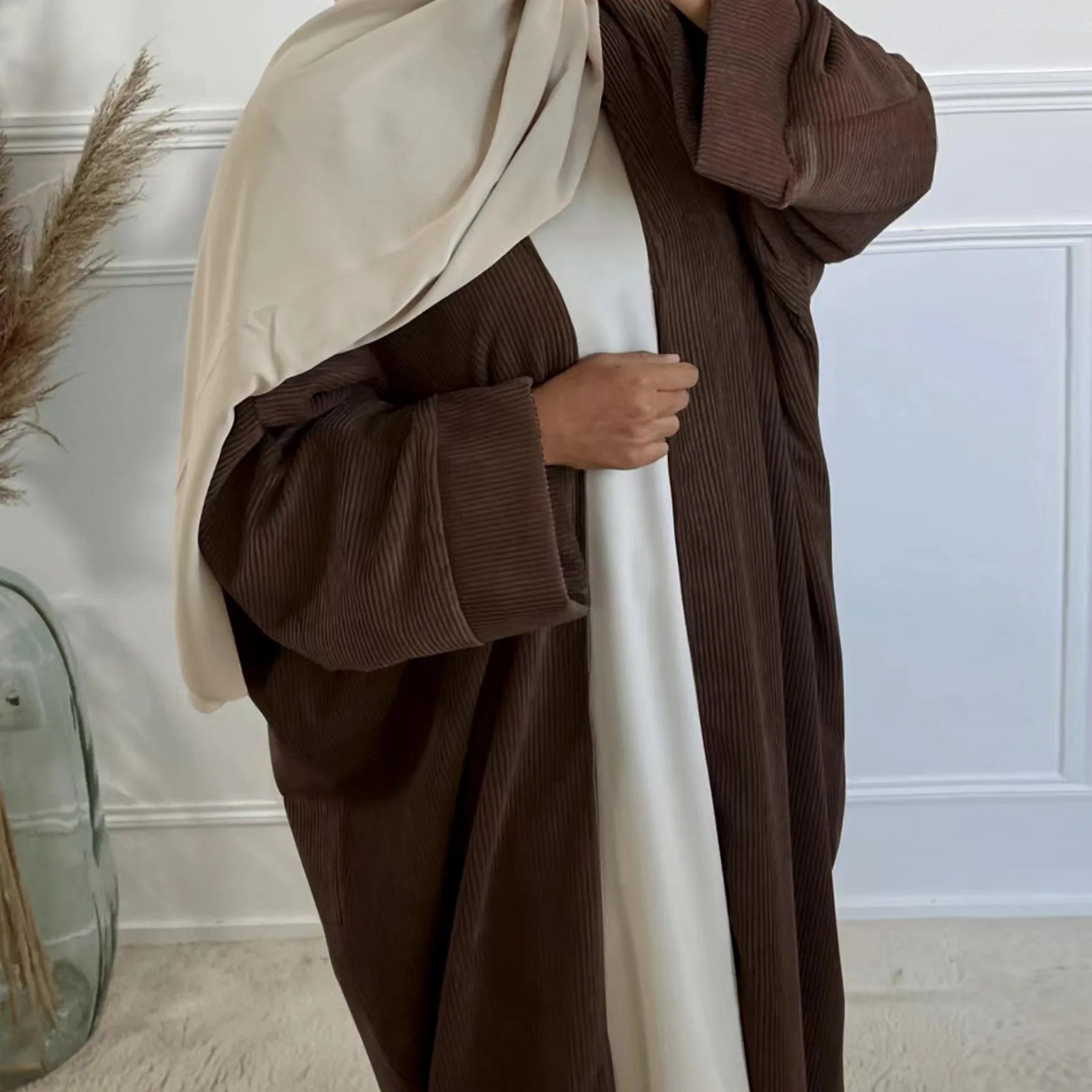 Abaya en velours côtelé pour femmes musulmanes, tenue hiver 2024