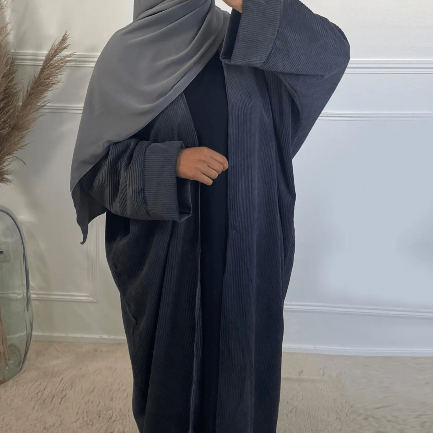 Abaya en velours côtelé pour femmes musulmanes, tenue hiver 2024