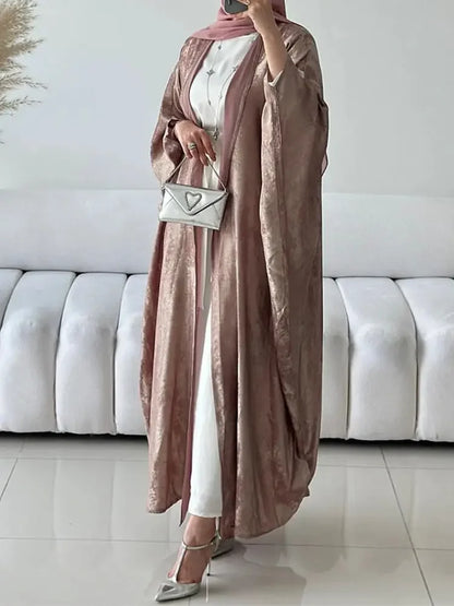 Abaya-Kimono ouvert en satin brillant pour femmes - Vêtements islamiques luxe 2024