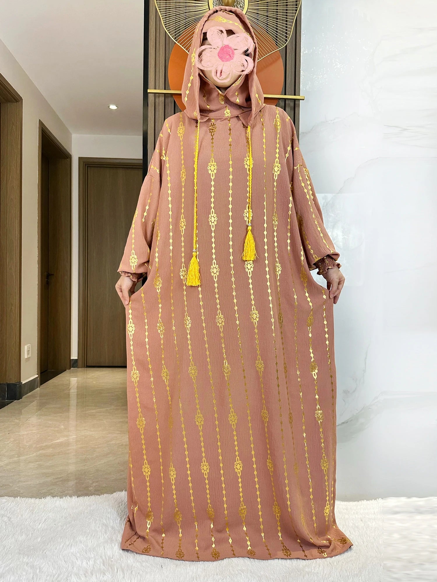 Abaya-Robe musulmane en coton à deux chapeaux pour femmes