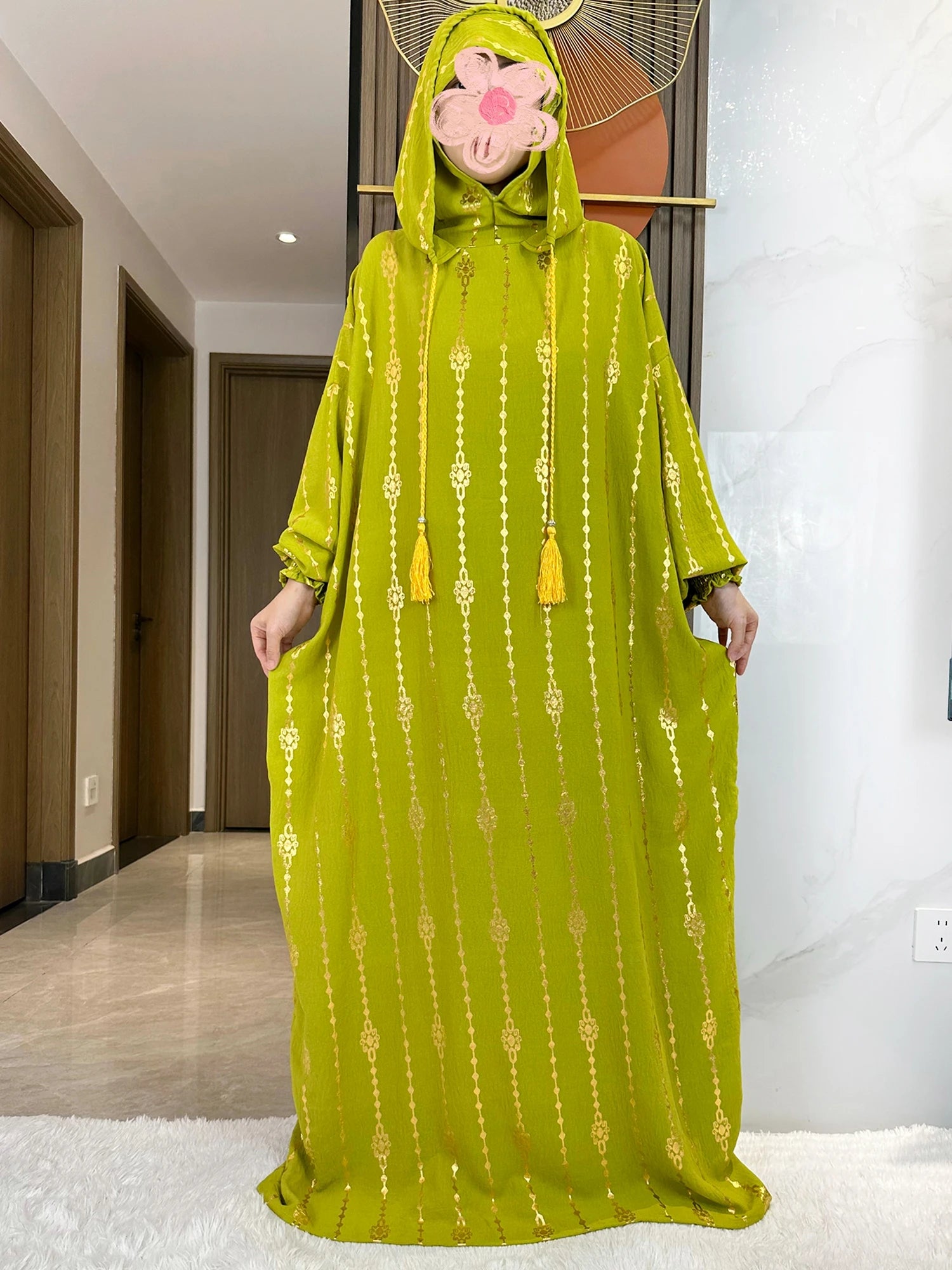 Abaya-Robe musulmane en coton à deux chapeaux pour femmes