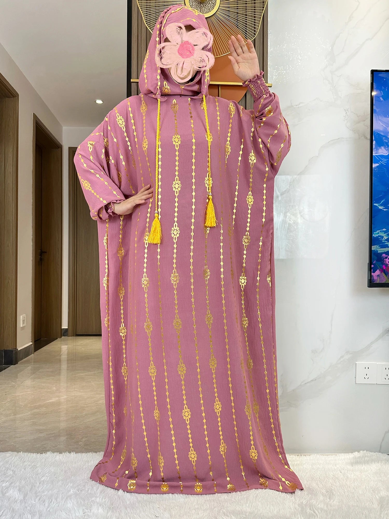 Abaya-Robe musulmane en coton à deux chapeaux pour femmes
