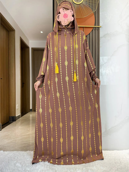 Abaya-Robe musulmane en coton à deux chapeaux pour femmes