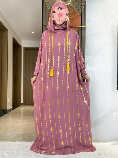 Abaya-Robe musulmane en coton à deux chapeaux pour femmes