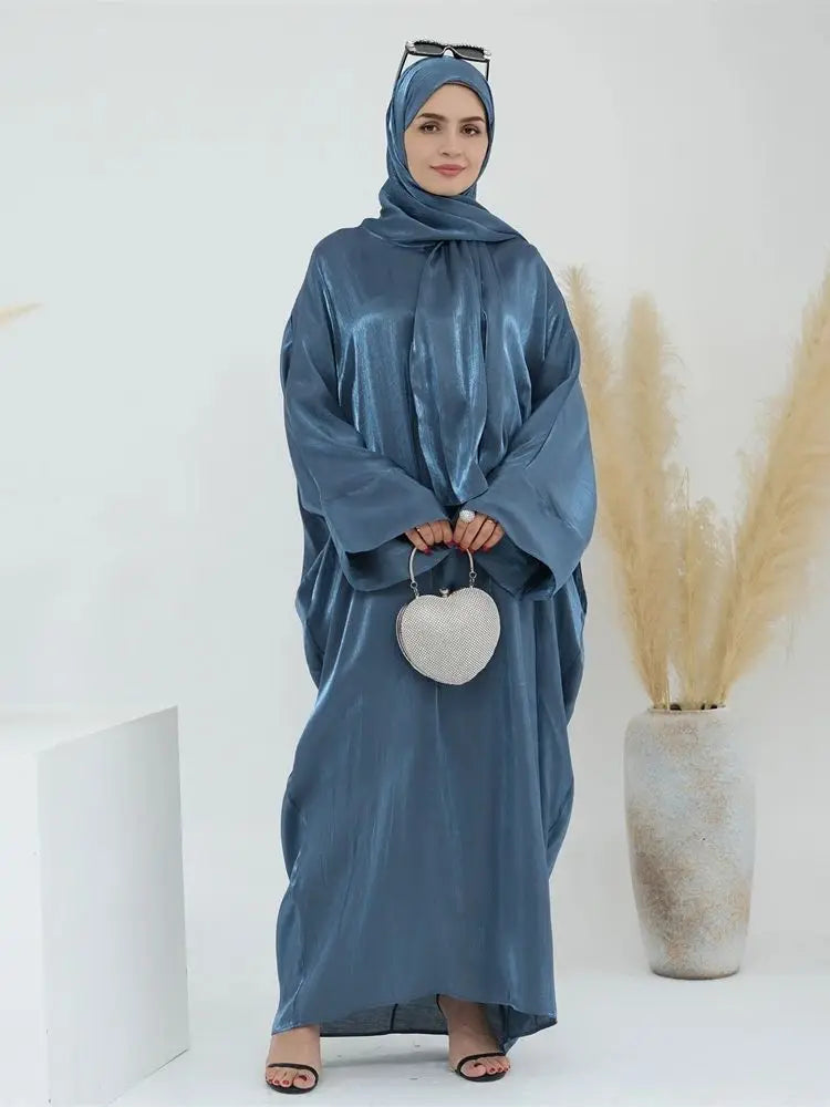 Abaya en satin pour femme, robe musulmane de luxe & hijab - collection Dubai 2024