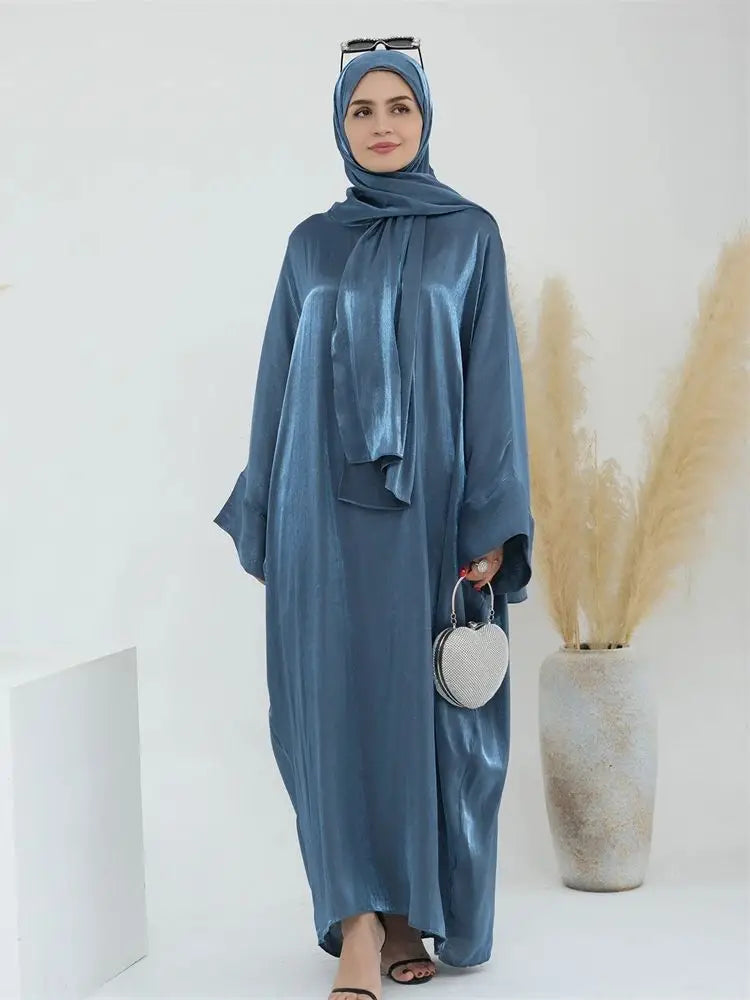 Abaya en satin pour femme, robe musulmane de luxe & hijab - collection Dubai 2024