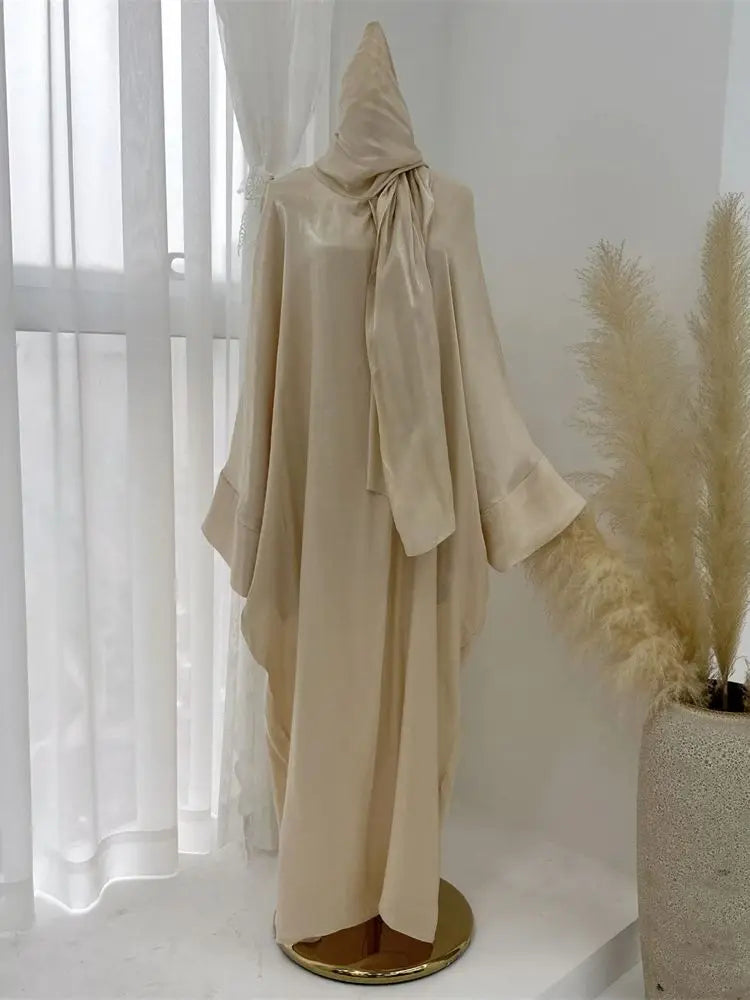 Abaya en satin pour femme, robe musulmane de luxe & hijab - collection Dubai 2024