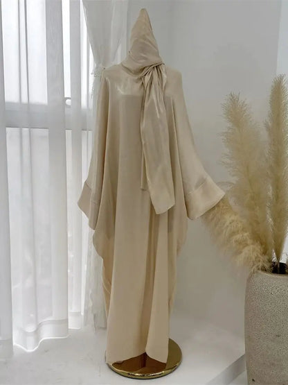 Abaya en satin pour femme, robe musulmane de luxe & hijab - collection Dubai 2024