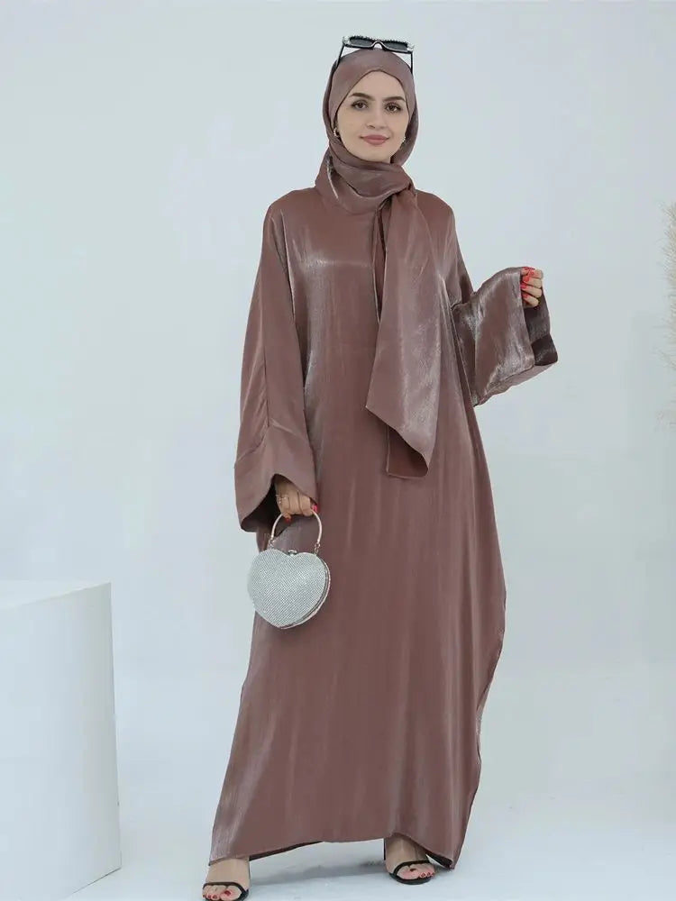 Abaya en satin pour femme, robe musulmane de luxe & hijab - collection Dubai 2024