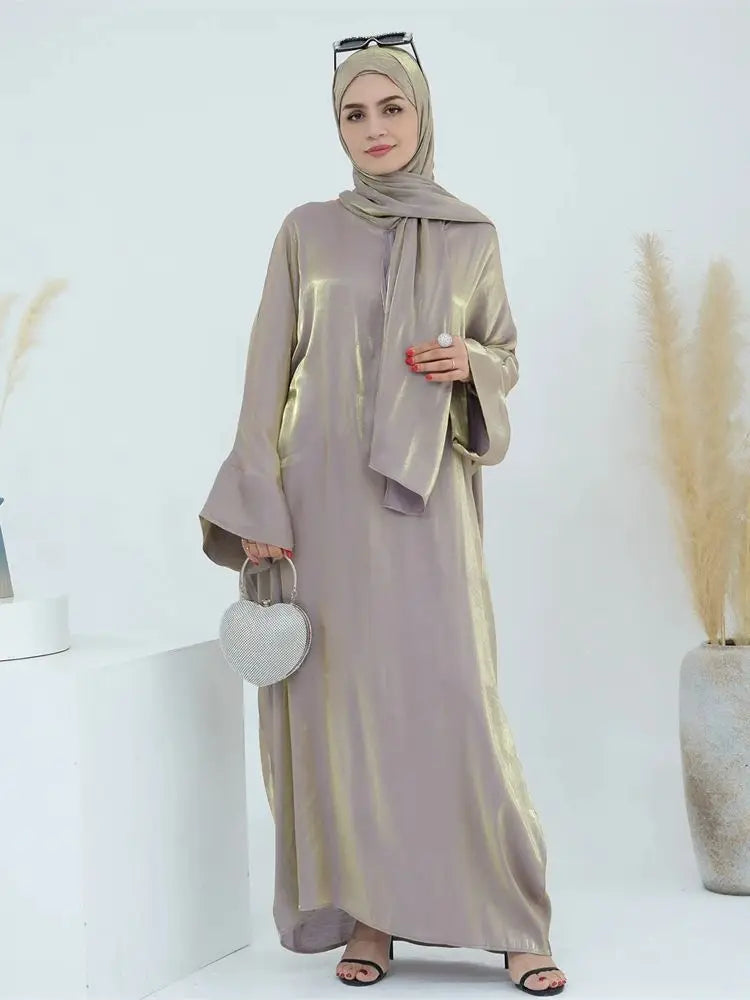 Abaya en satin pour femme, robe musulmane de luxe & hijab - collection Dubai 2024