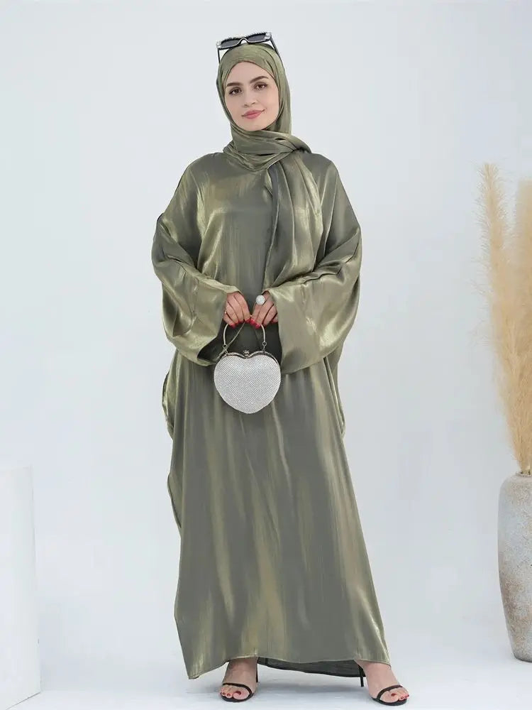 Abaya en satin pour femme, robe musulmane de luxe & hijab - collection Dubai 2024