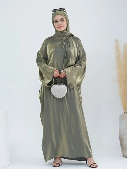 Abaya en satin pour femme, robe musulmane de luxe & hijab - collection Dubai 2024