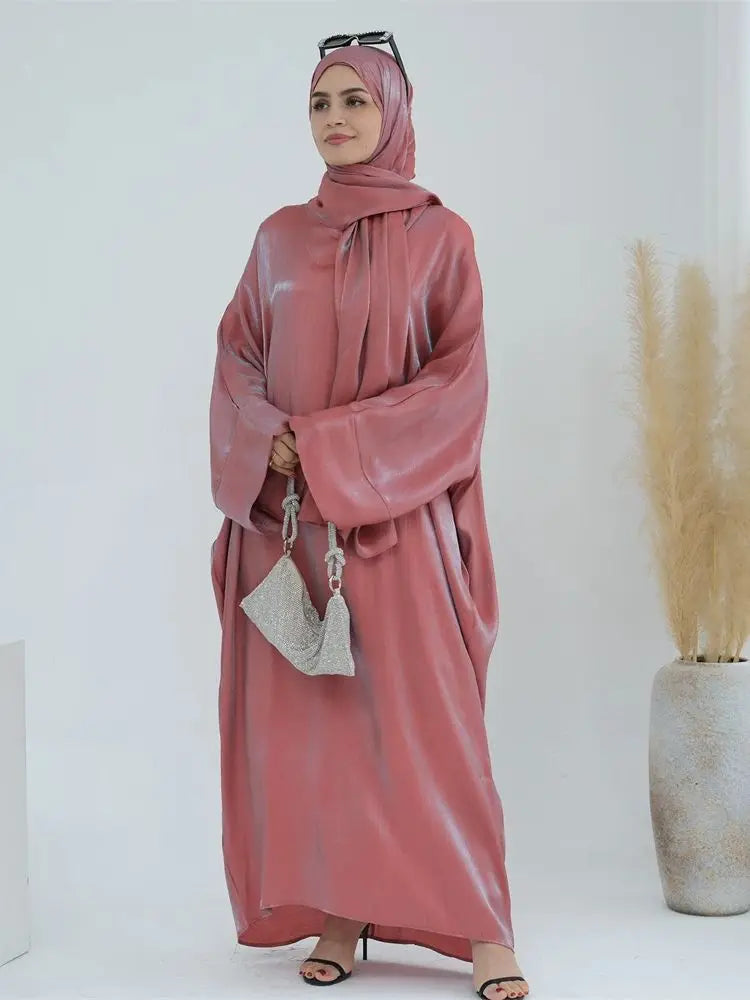 Abaya en satin pour femme, robe musulmane de luxe & hijab - collection Dubai 2024
