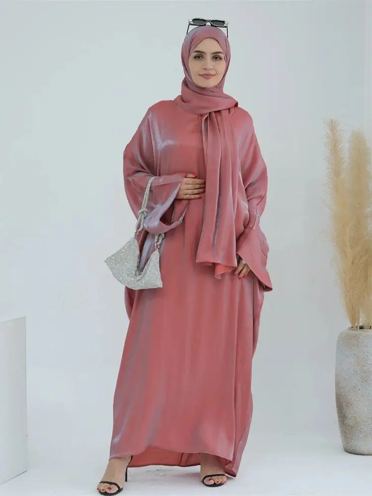 Abaya en satin pour femme, robe musulmane de luxe & hijab - collection Dubai 2024