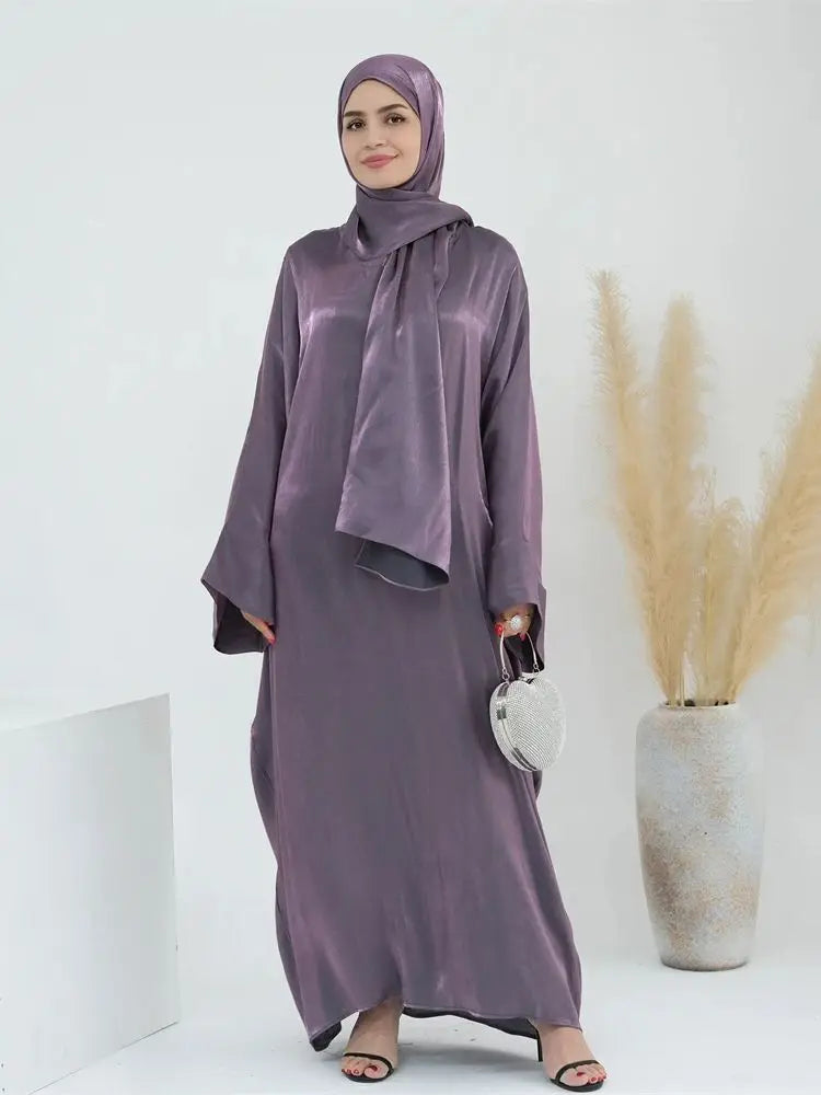Abaya en satin pour femme, robe musulmane de luxe & hijab - collection Dubai 2024