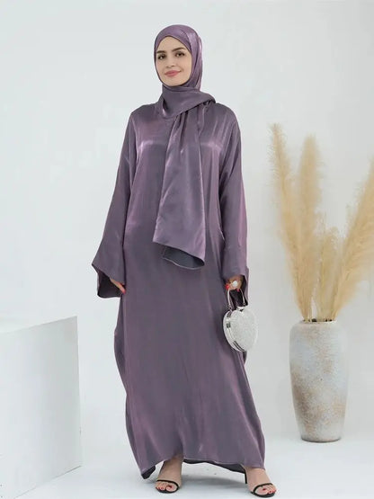 Abaya en satin pour femme, robe musulmane de luxe & hijab - collection Dubai 2024