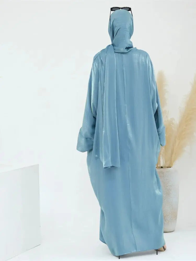 Abaya en satin pour femme, robe musulmane de luxe & hijab - collection Dubai 2024