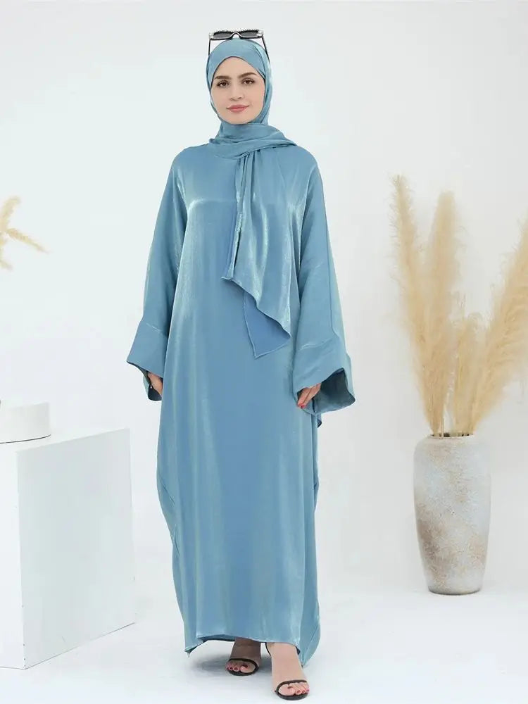 Abaya en satin pour femme, robe musulmane de luxe & hijab - collection Dubai 2024