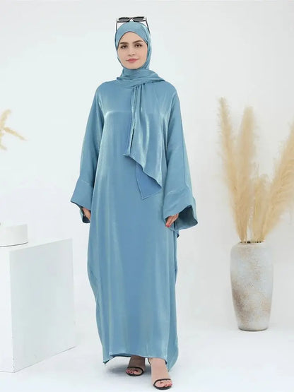 Abaya en satin pour femme, robe musulmane de luxe & hijab - collection Dubai 2024