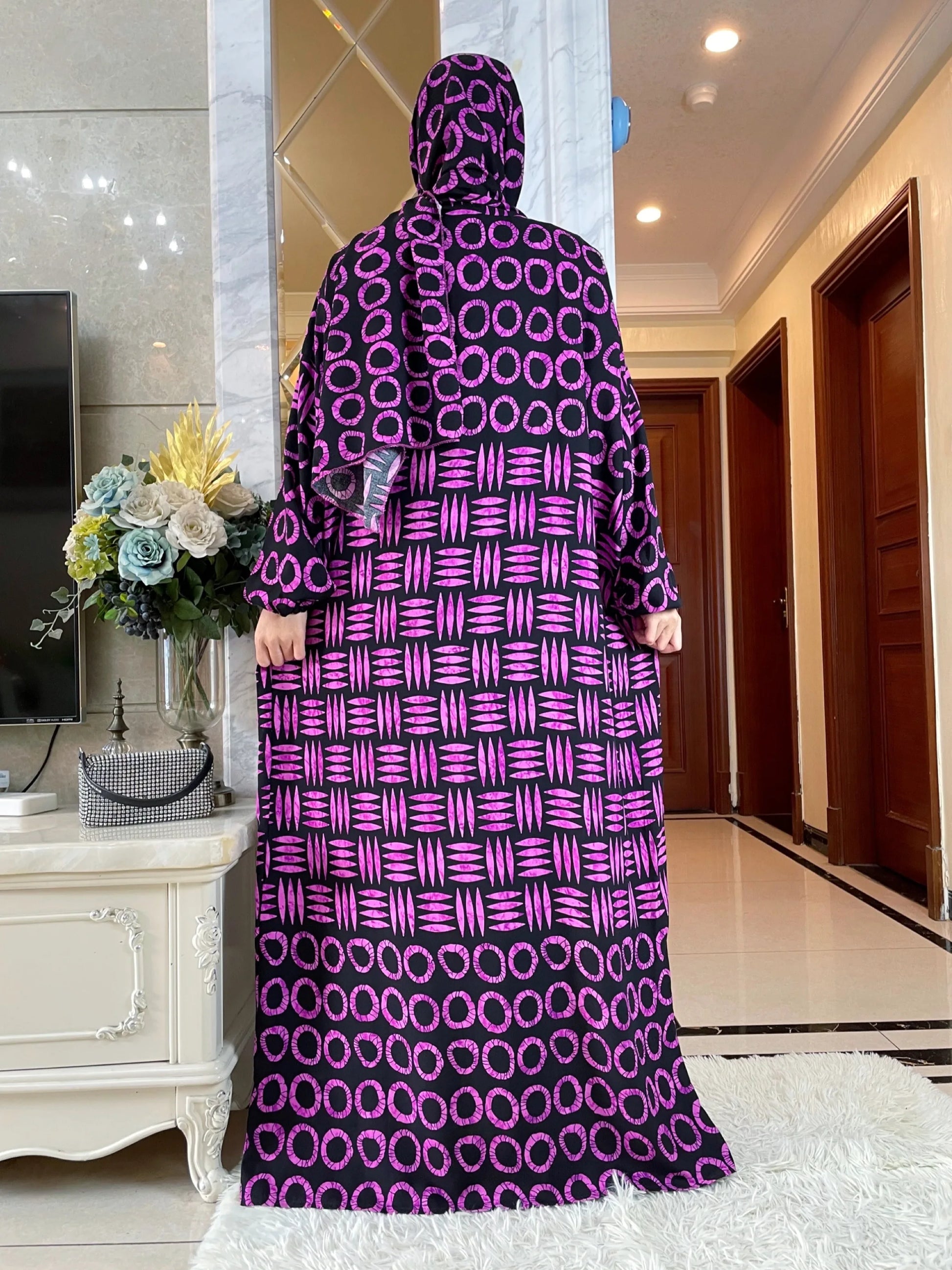 Robe Abaya musulmane coton fleuri Moyen-Orient 2024