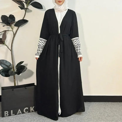 Robe maxi musulmane à manches longues, cardigan ouvert - Vêtements pour femmes