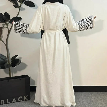 Robe maxi musulmane à manches longues, cardigan ouvert - Vêtements pour femmes
