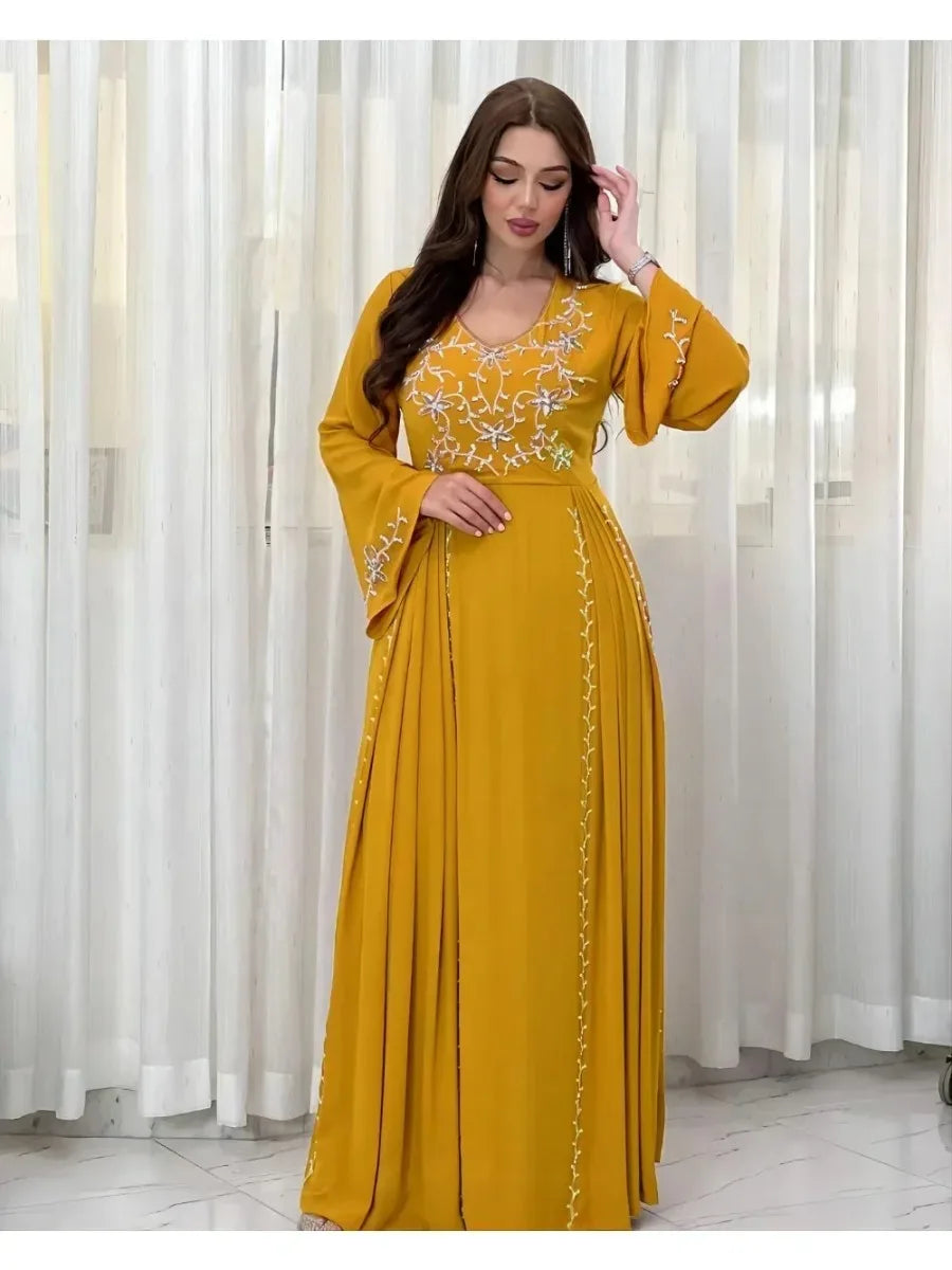 Robe longue arabé brodée pour Ramadan et soirées